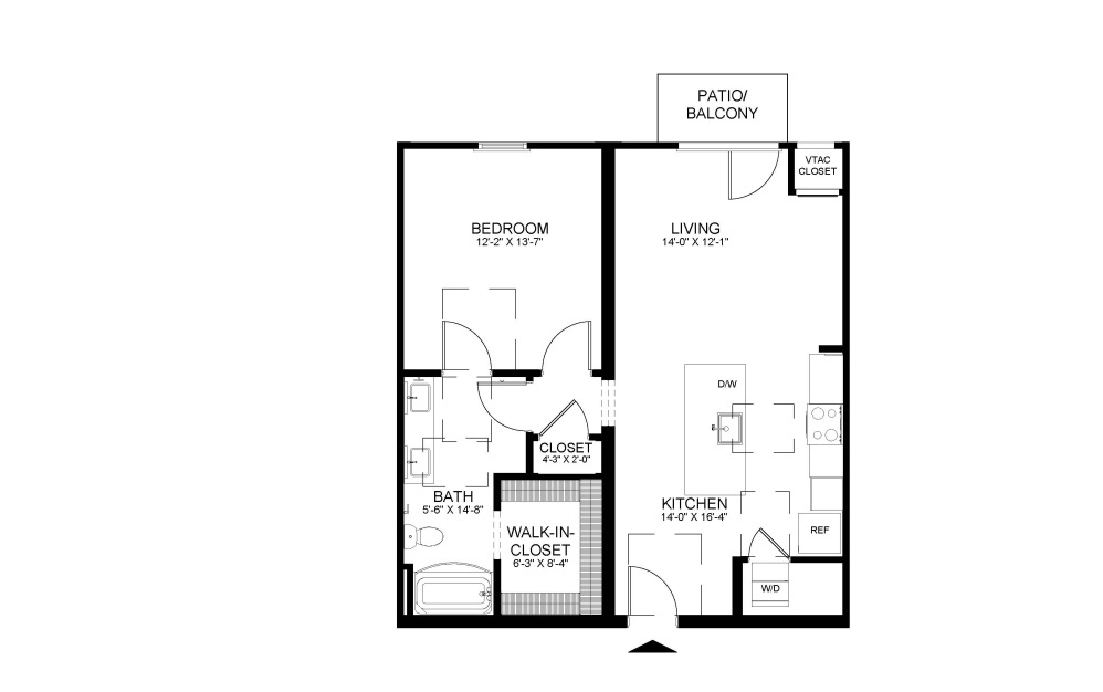 1 Bedrooms - 1 bedroom floorplan layout with 1 bathroom and 795 - 853 square feet (W1-795
, 2D)