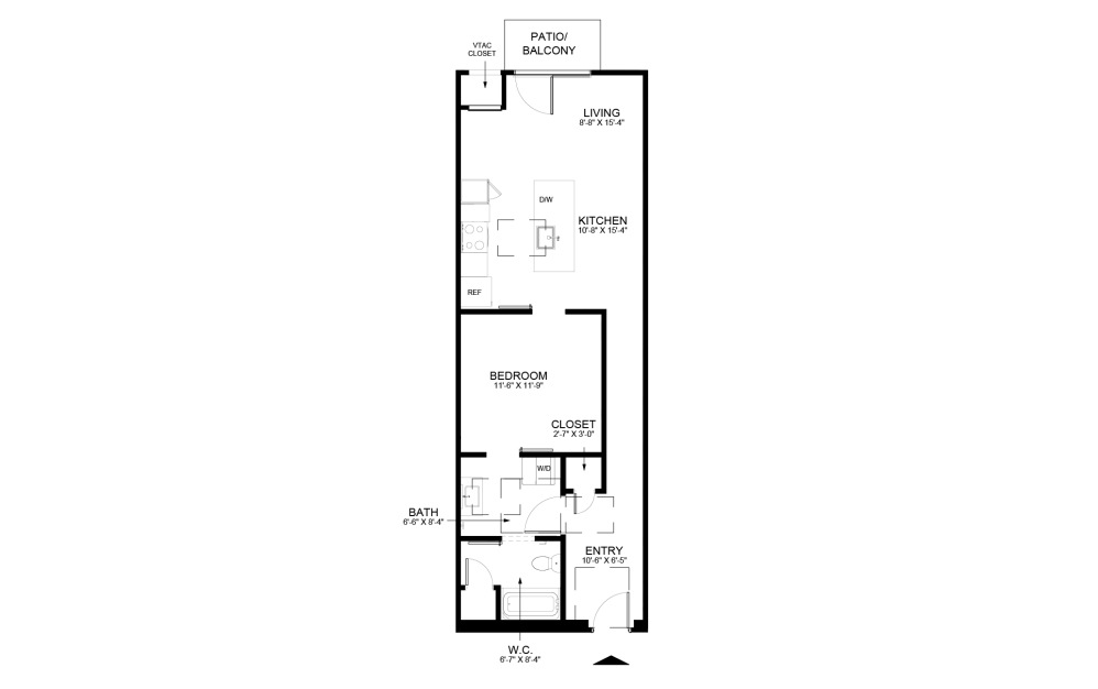 Studios - Studio floorplan layout with 1 bathroom and 528 - 691 square feet (ZM-691, 2D)