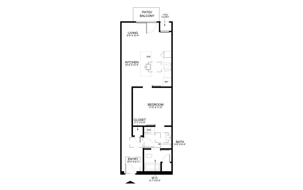 Studios - Studio floorplan layout with 1 bathroom and 528 - 691 square feet (ZM-691, 2D)