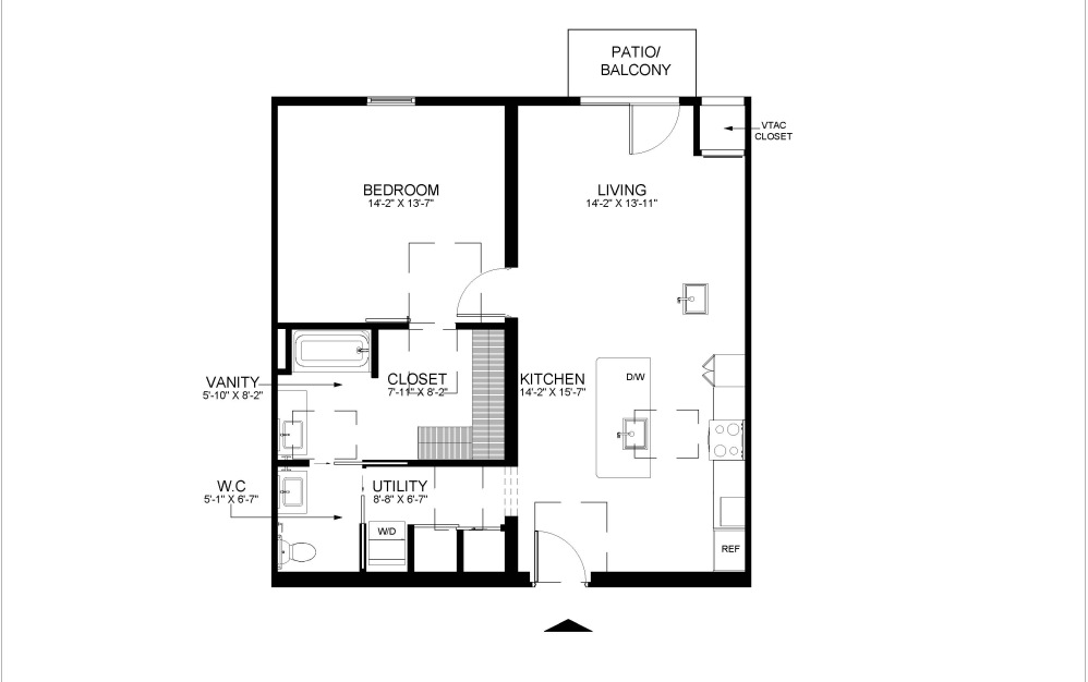 1 Bedrooms - 1 bedroom floorplan layout with 1 bathroom and 795 - 853 square feet (Z1-853, 2D)