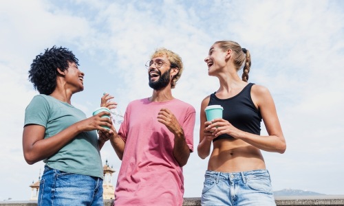 Three friends meeting up